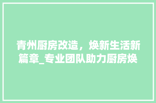 青州厨房改造，焕新生活新篇章_专业团队助力厨房焕颜升级
