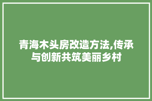 青海木头房改造方法,传承与创新共筑美丽乡村