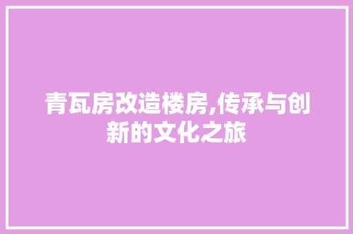 青瓦房改造楼房,传承与创新的文化之旅