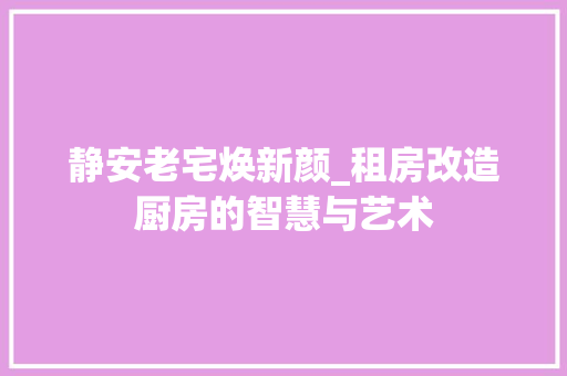 静安老宅焕新颜_租房改造厨房的智慧与艺术