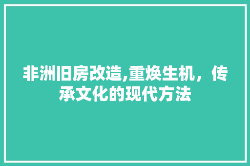 非洲旧房改造,重焕生机，传承文化的现代方法