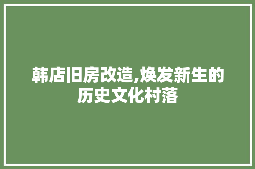 韩店旧房改造,焕发新生的历史文化村落