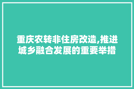 重庆农转非住房改造,推进城乡融合发展的重要举措