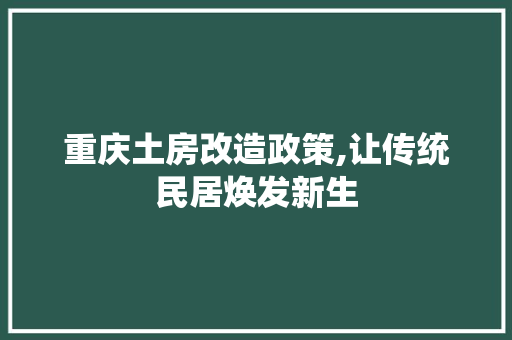 重庆土房改造政策,让传统民居焕发新生