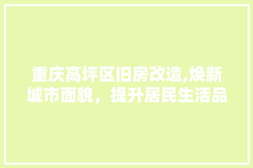 重庆高坪区旧房改造,焕新城市面貌，提升居民生活品质