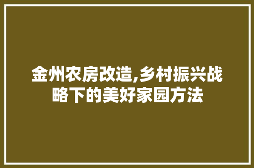 金州农房改造,乡村振兴战略下的美好家园方法
