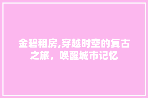 金碧租房,穿越时空的复古之旅，唤醒城市记忆