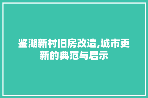 鉴湖新村旧房改造,城市更新的典范与启示