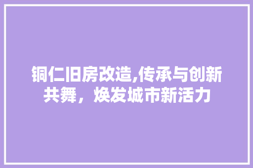 铜仁旧房改造,传承与创新共舞，焕发城市新活力