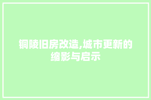 铜陵旧房改造,城市更新的缩影与启示