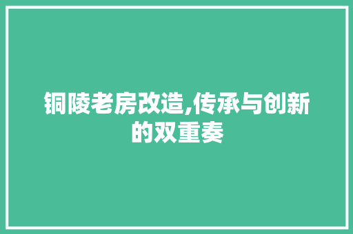 铜陵老房改造,传承与创新的双重奏