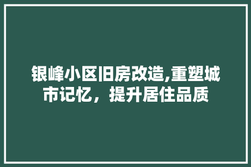 银峰小区旧房改造,重塑城市记忆，提升居住品质