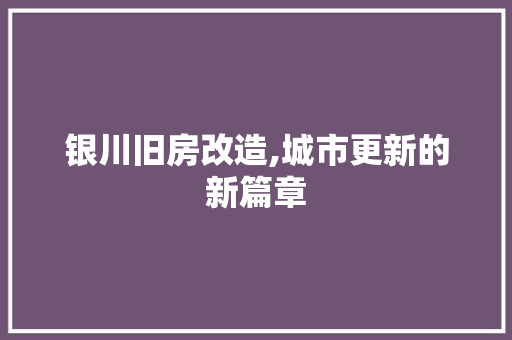 银川旧房改造,城市更新的新篇章