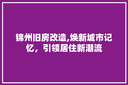 锦州旧房改造,焕新城市记忆，引领居住新潮流