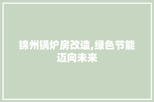 锦州锅炉房改造,绿色节能迈向未来