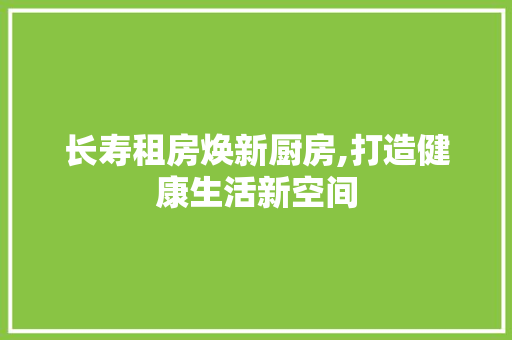 长寿租房焕新厨房,打造健康生活新空间