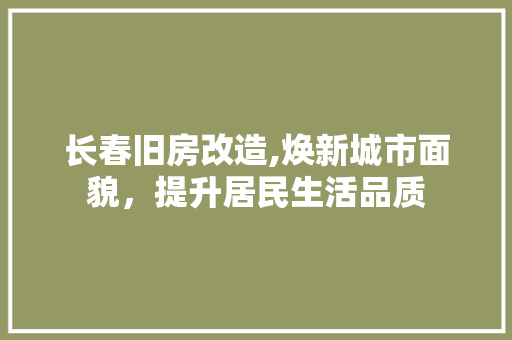 长春旧房改造,焕新城市面貌，提升居民生活品质