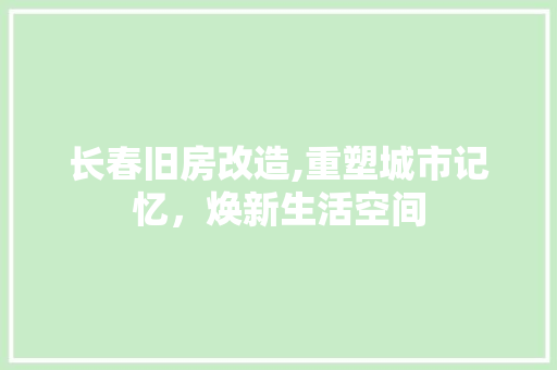 长春旧房改造,重塑城市记忆，焕新生活空间
