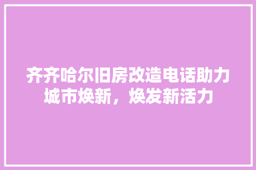 齐齐哈尔旧房改造电话助力城市焕新，焕发新活力 家电维修