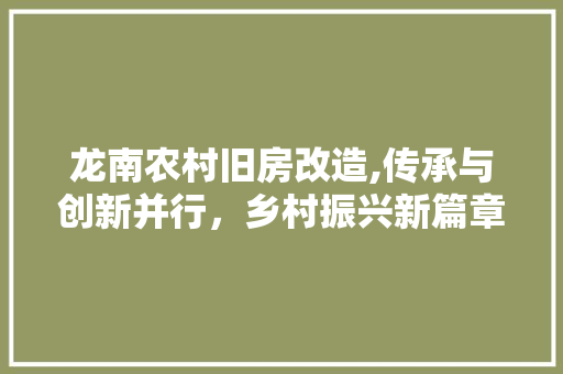 龙南农村旧房改造,传承与创新并行，乡村振兴新篇章 居家维修