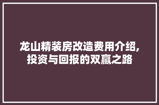 龙山精装房改造费用介绍,投资与回报的双赢之路 墙体维修