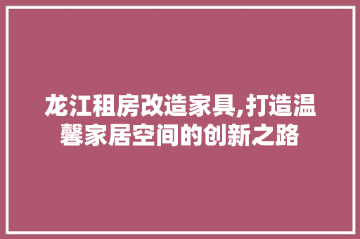 龙江租房改造家具,打造温馨家居空间的创新之路