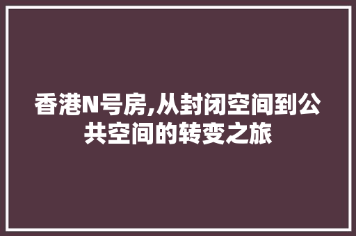 香港N号房,从封闭空间到公共空间的转变之旅
