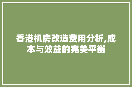 香港机房改造费用分析,成本与效益的完美平衡