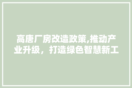 高唐厂房改造政策,推动产业升级，打造绿色智慧新工厂