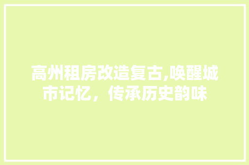 高州租房改造复古,唤醒城市记忆，传承历史韵味
