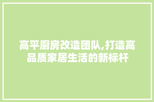 高平厨房改造团队,打造高品质家居生活的新标杆
