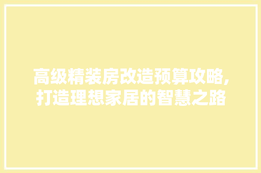 高级精装房改造预算攻略,打造理想家居的智慧之路 居家维修