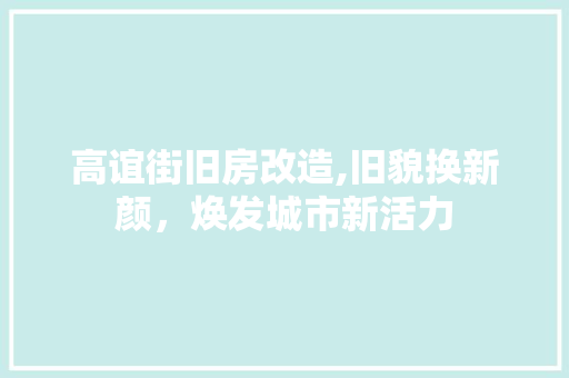 高谊街旧房改造,旧貌换新颜，焕发城市新活力