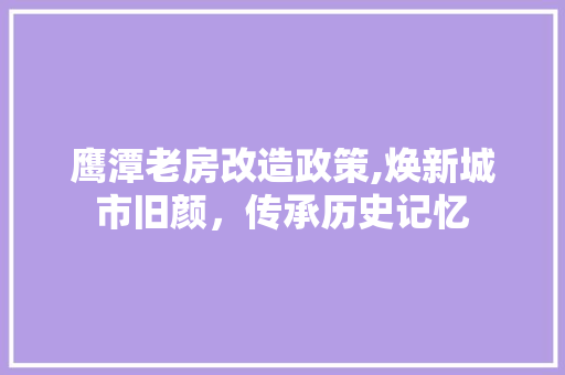 鹰潭老房改造政策,焕新城市旧颜，传承历史记忆