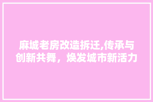 麻城老房改造拆迁,传承与创新共舞，焕发城市新活力