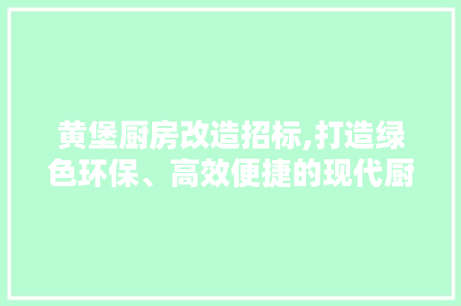 黄堡厨房改造招标,打造绿色环保、高效便捷的现代厨房空间