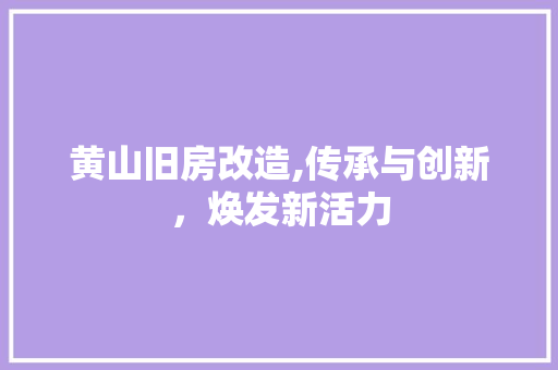 黄山旧房改造,传承与创新，焕发新活力 家电维修