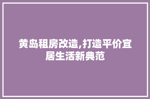 黄岛租房改造,打造平价宜居生活新典范