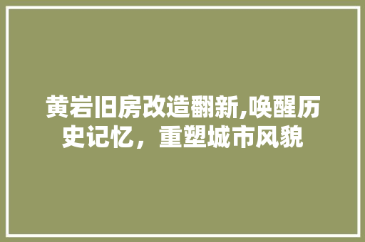 黄岩旧房改造翻新,唤醒历史记忆，重塑城市风貌