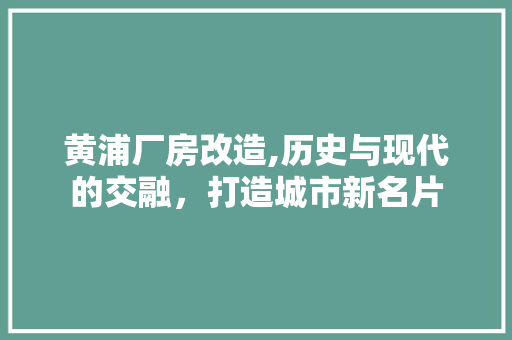 黄浦厂房改造,历史与现代的交融，打造城市新名片