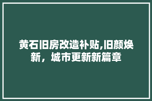 黄石旧房改造补贴,旧颜焕新，城市更新新篇章