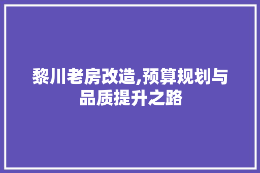 黎川老房改造,预算规划与品质提升之路
