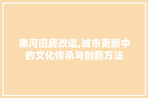 黑河旧房改造,城市更新中的文化传承与创新方法
