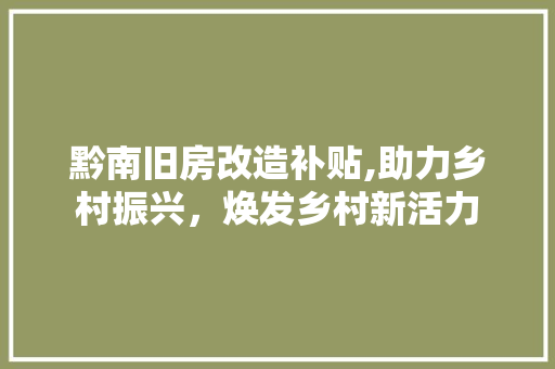 黔南旧房改造补贴,助力乡村振兴，焕发乡村新活力