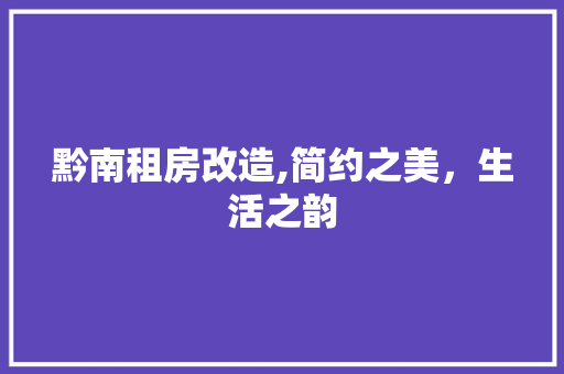 黔南租房改造,简约之美，生活之韵