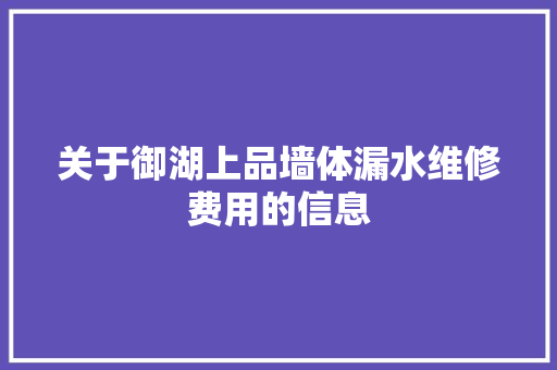 关于御湖上品墙体漏水维修费用的信息 关于御湖上品墙体漏水维修费用的信息 墙体维修