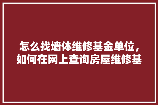 怎么找墙体维修基金单位，如何在网上查询房屋维修基金。 怎么找墙体维修基金单位，如何在网上查询房屋维修基金。 墙体维修