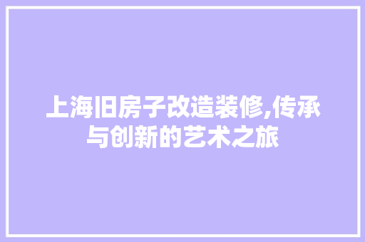 上海旧房子改造装修,传承与创新的艺术之旅 上海旧房子改造装修,传承与创新的艺术之旅 家电维修