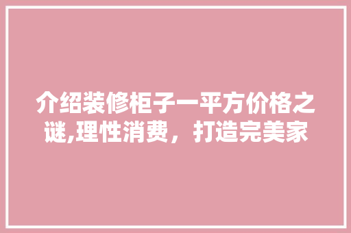 介绍装修柜子一平方价格之谜,理性消费，打造完美家居 介绍装修柜子一平方价格之谜,理性消费，打造完美家居 厨房维修