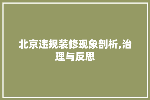 北京违规装修现象剖析,治理与反思 北京违规装修现象剖析,治理与反思 户内维修